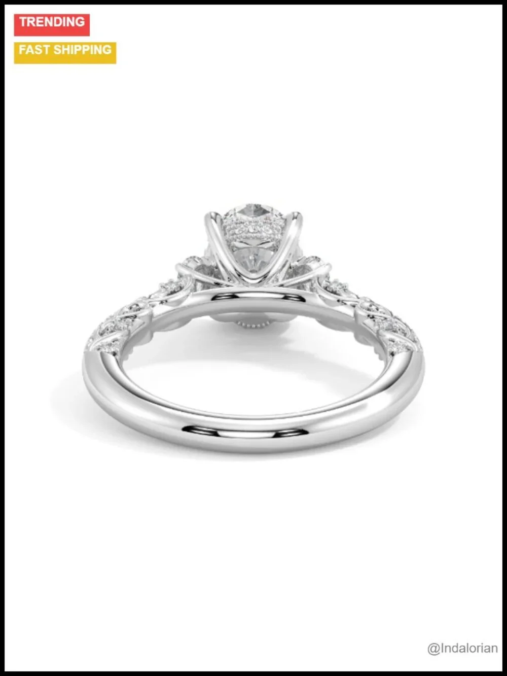 IGI Certified 2CT Oval Moissanite 3 Stone Engagement Ring 925 Sterling Silver